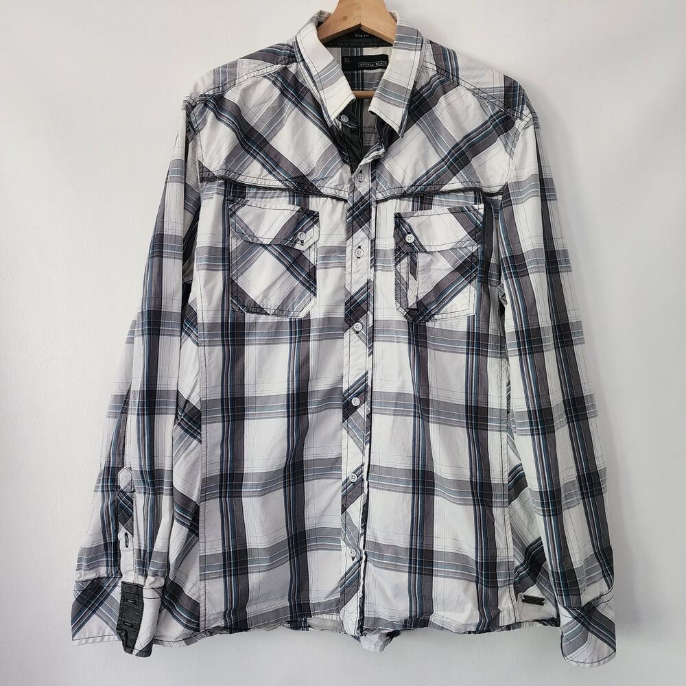 Buckle Black white‎ black plaid western snap front shirt mens size XL